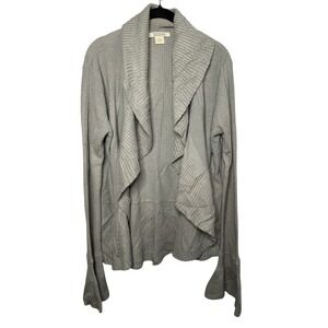 Linea Donna Grey Ribbed Open Front Cardigan Shawl Collar Sweater 1X